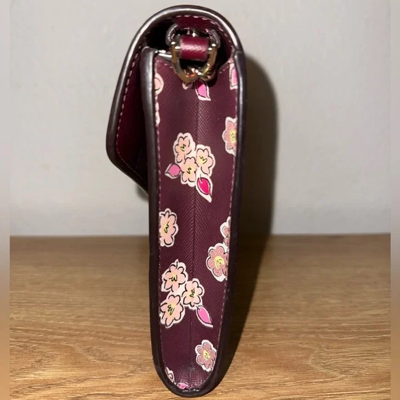 Kate Spade Tinsel Frosted Deep Berry Floral Flap Crossbody Clutch bag - Picture 4 of 16